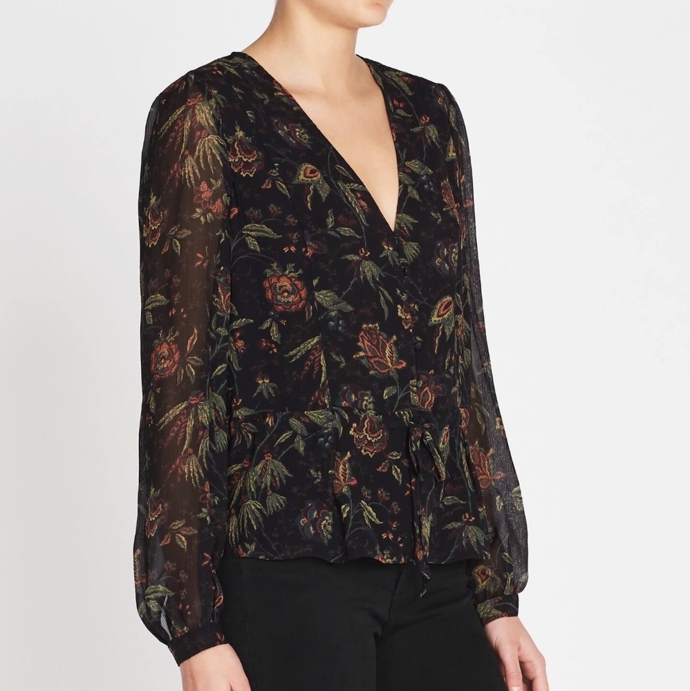 NWOT Paige Carmona Floral Sheer Sleeve Silk Blouse sz XS